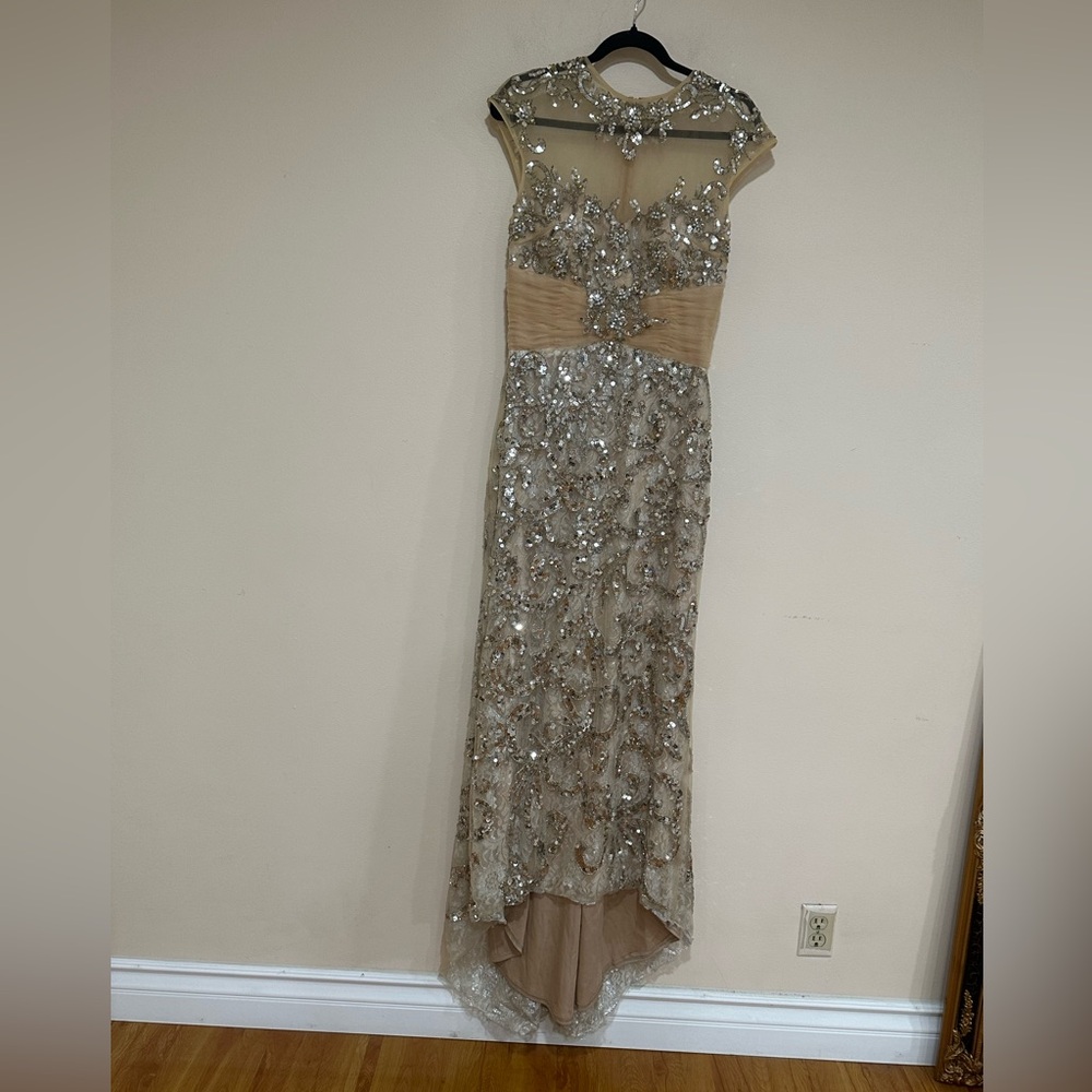 Mac Duggal Silver and Tan sequence long dress. Size 12.